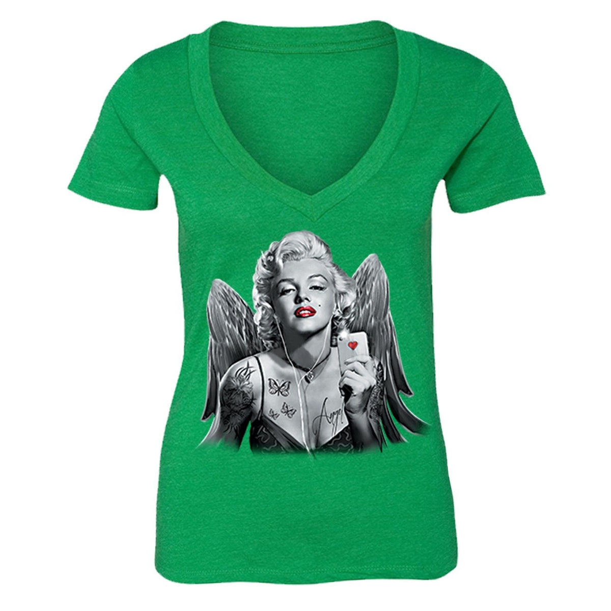 Xtrafly Apparel Women's Selfie Angel Wings Marilyn Monroe V-neck Short