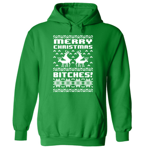 XtraFly Apparel Merry Xmas B*tch*s Ugly Christmas Hooded-Sweatshirt Pullover Hoodie