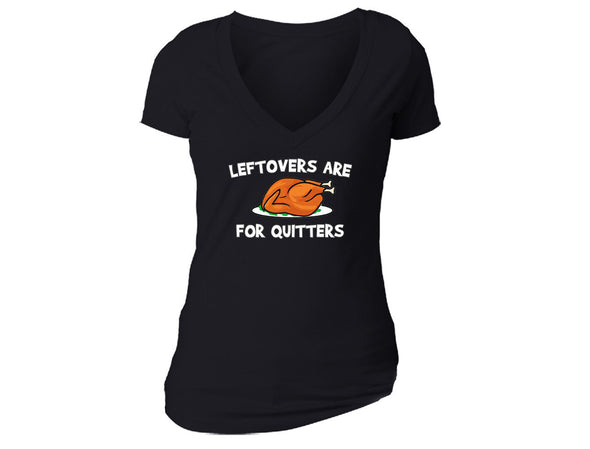 XtraFly Apparel Women's Leftovers Quitters Gobble Thanksgiving V-neck Short Sleeve T-shirt