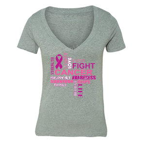 XtraFly Apparel Women's Courage Fight Hope Breast Cancer Ribbon V-neck Short Sleeve T-shirt