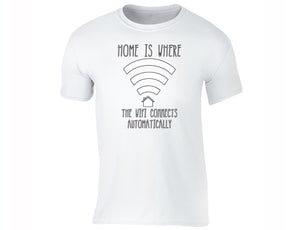 XtraFly Apparel Men's Home is Where the WIFI Novelty Gag Crewneck Short Sleeve T-shirt