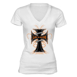 XtraFly Apparel Women's God Said Let's Ride Kings Biker Motorcycle V-neck Short Sleeve T-shirt