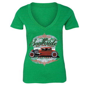 XtraFly Apparel Women's South Side Hot Rod Car Truck Garage V-neck Short Sleeve T-shirt