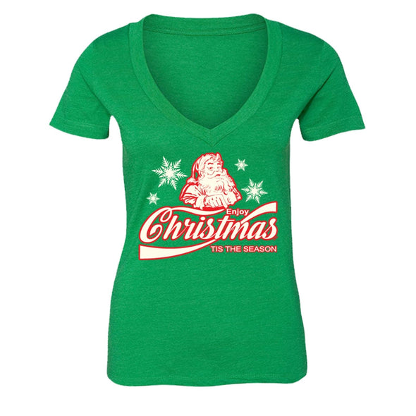 XtraFly Apparel Women's Tis The Season Santa Ugly Christmas V-neck Short Sleeve T-shirt