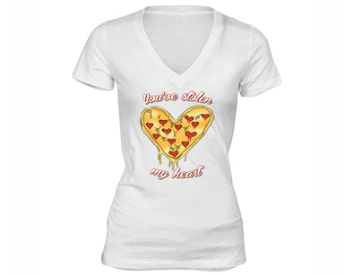 XtraFly Apparel Women's You've Stolen My Heart Pizza Novelty Gag V-neck Short Sleeve T-shirt