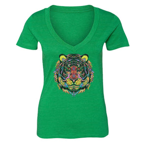 XtraFly Apparel Women's Tiger Pink Tribal Animal V-neck Short Sleeve T-shirt