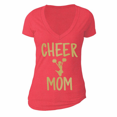 XtraFly Apparel Women's Cheer Mom Mother's Day V-neck Short Sleeve T-shirt