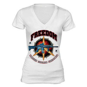 XtraFly Apparel Women's Freedom Firepower Rifle 2nd Amendment V-neck Short Sleeve T-shirt