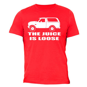 XtraFly Apparel Men's Juice is Loose Bronco OJ Simpson Novelty Gag Crewneck Short Sleeve T-shirt