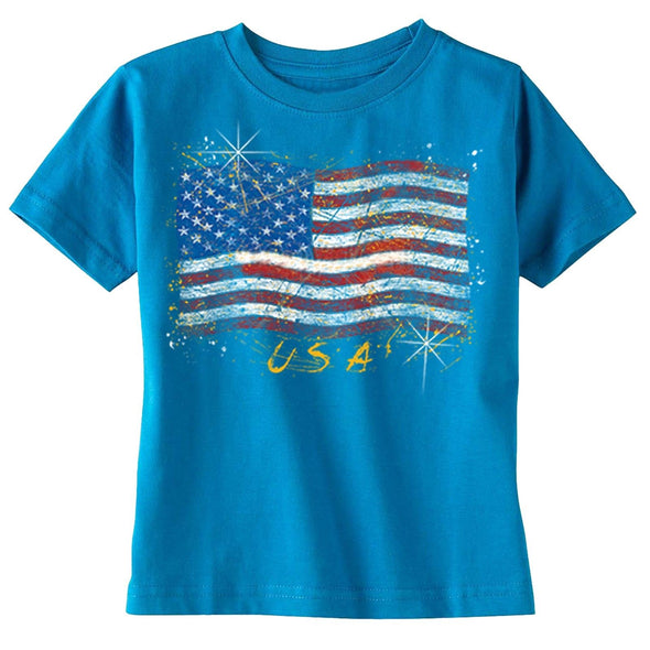 XtraFly Apparel Boys Wavy Flag USA American Pride Crewneck Short Sleeve T-shirt