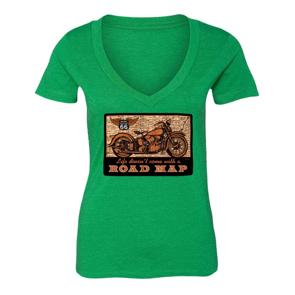 XtraFly Apparel Women's Road Map Route 66 Biker Motorcycle V-neck Short Sleeve T-shirt