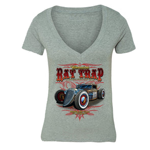 XtraFly Apparel Women's Genuine Rat Trap American Car Truck Garage V-neck Short Sleeve T-shirt