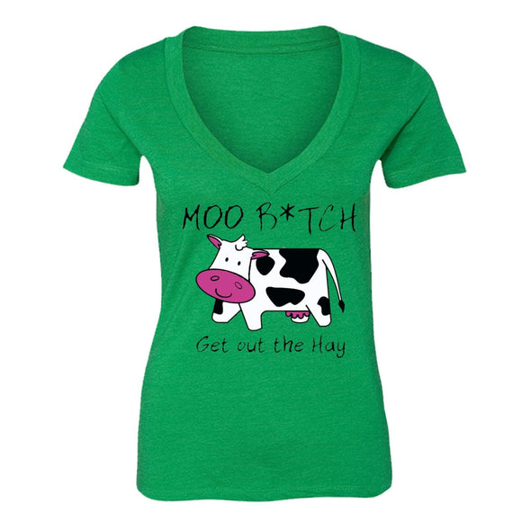 XtraFly Apparel Women's Moo B*tch Get Out Cow Novelty Gag V-neck Short Sleeve T-shirt