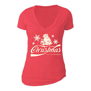 XtraFly Apparel Women's Tis The Season Santa Ugly Christmas V-neck Short Sleeve T-shirt