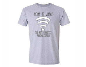 XtraFly Apparel Men's Home is Where the WIFI Novelty Gag Crewneck Short Sleeve T-shirt