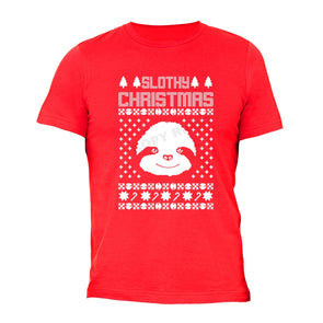 XtraFly Apparel Men's Slothy Xmas Sloth Ugly Christmas Crewneck Short Sleeve T-shirt