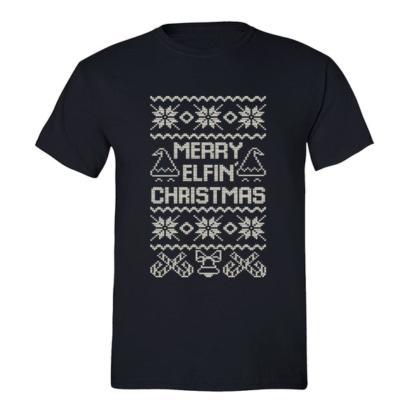 XtraFly Apparel Men's Merry Elfin Xmas Elf Ugly Christmas Crewneck Short Sleeve T-shirt