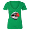 XtraFly Apparel Women's Strawberry Lips Novelty Gag V-neck Short Sleeve T-shirt