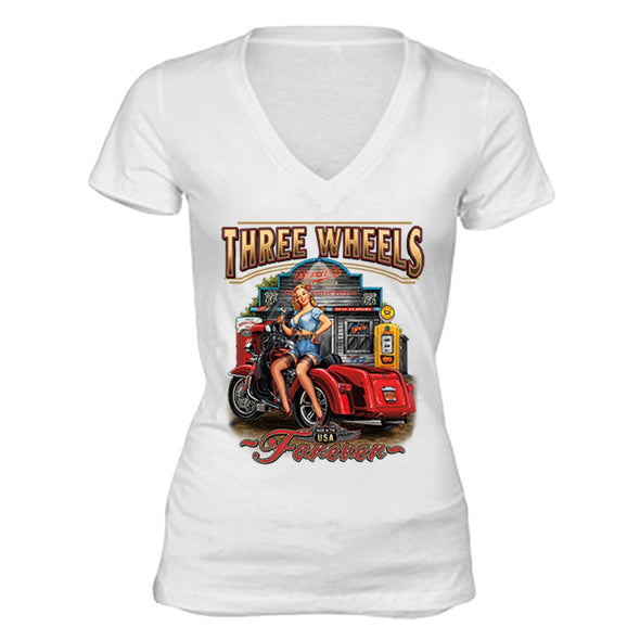 XtraFly Apparel Women's Three Wheels Car Truck Garage V-neck Short Sleeve T-shirt