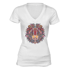 XtraFly Apparel Women's Lion Rasta Reggae Pink Tribal Animal V-neck Short Sleeve T-shirt