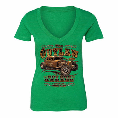 XtraFly Apparel Women's Outlaw Hotrod Car Truck Garage V-neck Short Sleeve T-shirt