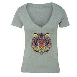 XtraFly Apparel Women's Tiger Pink Tribal Animal V-neck Short Sleeve T-shirt