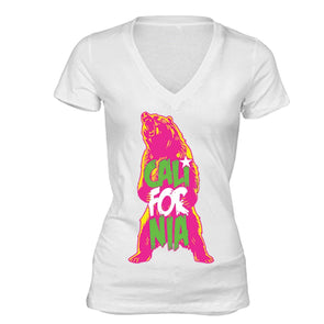 XtraFly Apparel Women's Screaming Cali Bear California Pride V-neck Short Sleeve T-shirt