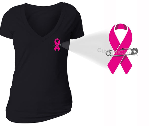 XtraFly Apparel Women's Breast Cancer Awareness V-neck Short Sleeve T-shirt