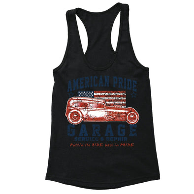 XtraFly Apparel Women's Service Car Garage Flag American Pride Racer-back Tank-Top