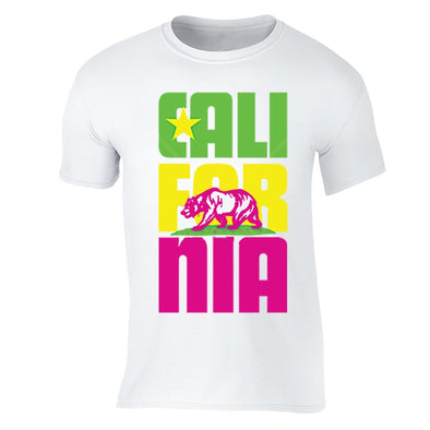 XtraFly Apparel Men's Stacked Cali Neon Bear California Pride Crewneck Short Sleeve T-shirt