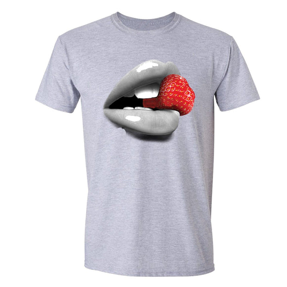 XtraFly Apparel Men's Strawberry Lips Novelty Gag Crewneck Short Sleeve T-shirt