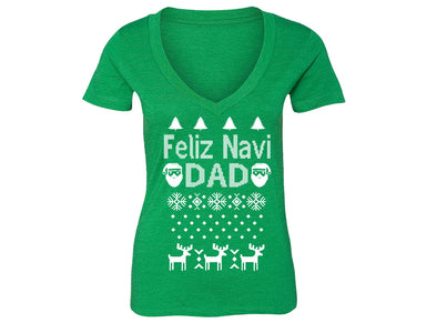 XtraFly Apparel Women's Feliz Navi Dad Navidad Ugly Christmas V-neck Short Sleeve T-shirt