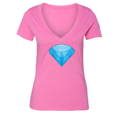 XtraFly Apparel Women's Blue Diamond Emoji Novelty Gag V-neck Short Sleeve T-shirt