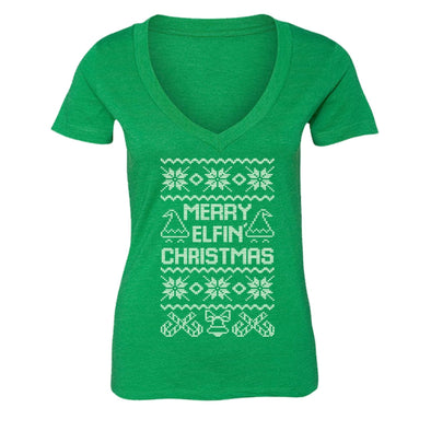 XtraFly Apparel Women's Merry Elfin Xmas Elf Ugly Christmas V-neck Short Sleeve T-shirt