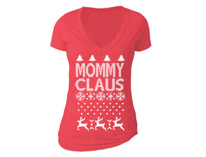 XtraFly Apparel Women's MommyClaus Santa Ugly Christmas V-neck Short Sleeve T-shirt