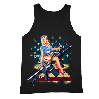 XtraFly Apparel Men's Navy Rifle USA Flag 2nd Amendment Tank-Top