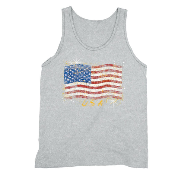 XtraFly Apparel Men's Wavy Flag USA American Pride Tank-Top