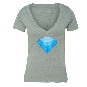 XtraFly Apparel Women's Blue Diamond Emoji Novelty Gag V-neck Short Sleeve T-shirt