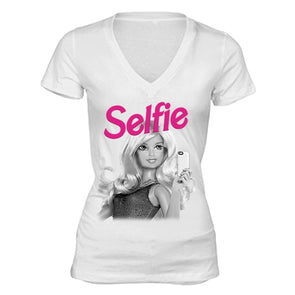 XtraFly Apparel Women's Selfie Doll Cellphone Novelty Gag V-neck Short Sleeve T-shirt