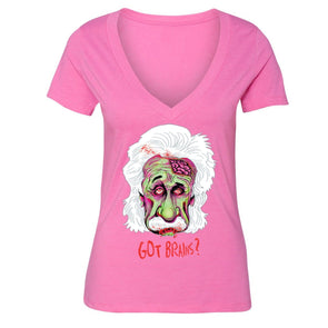 XtraFly Apparel Women's Got Brains Zombie Einstein Novelty Gag V-neck Short Sleeve T-shirt