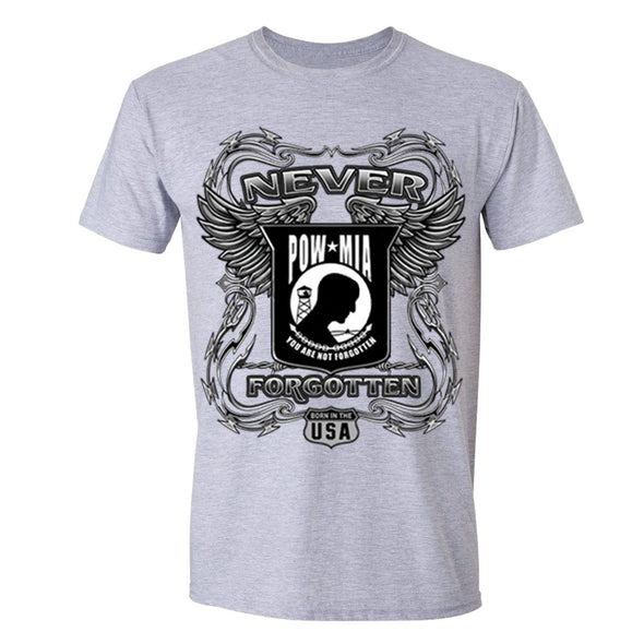 XtraFly Apparel Men's Never Forgotten Military Pow Mia Crewneck Short Sleeve T-shirt