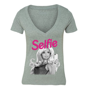 XtraFly Apparel Women's Selfie Doll Cellphone Novelty Gag V-neck Short Sleeve T-shirt