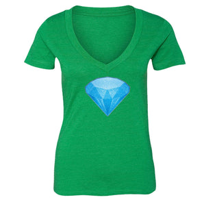 XtraFly Apparel Women's Blue Diamond Emoji Novelty Gag V-neck Short Sleeve T-shirt