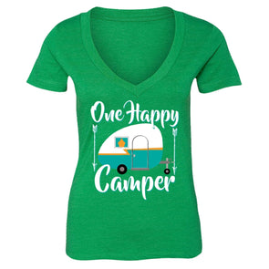 XtraFly Apparel Women's Happy Camper RV Camping Novelty Gag V-neck Short Sleeve T-shirt