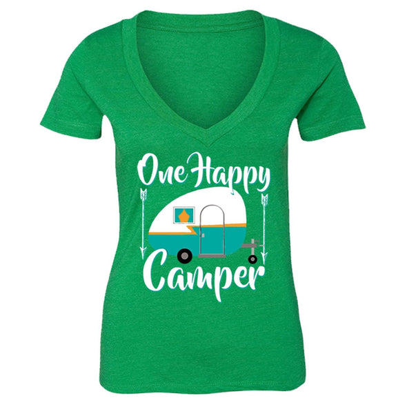 XtraFly Apparel Women's Happy Camper RV Camping Novelty Gag V-neck Short Sleeve T-shirt