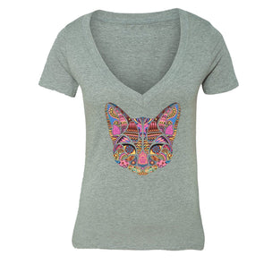 XtraFly Apparel Women's Cat Pussy Cat Pink Tribal Animal V-neck Short Sleeve T-shirt