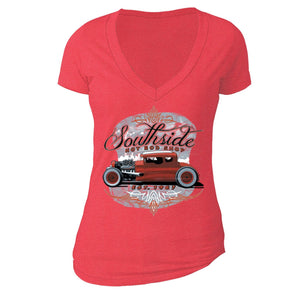 XtraFly Apparel Women's South Side Hot Rod Car Truck Garage V-neck Short Sleeve T-shirt