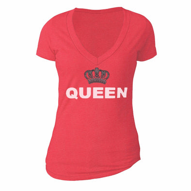 XtraFly Apparel Women's Queen Silver Crown Matching Couples V-neck Short Sleeve T-shirt