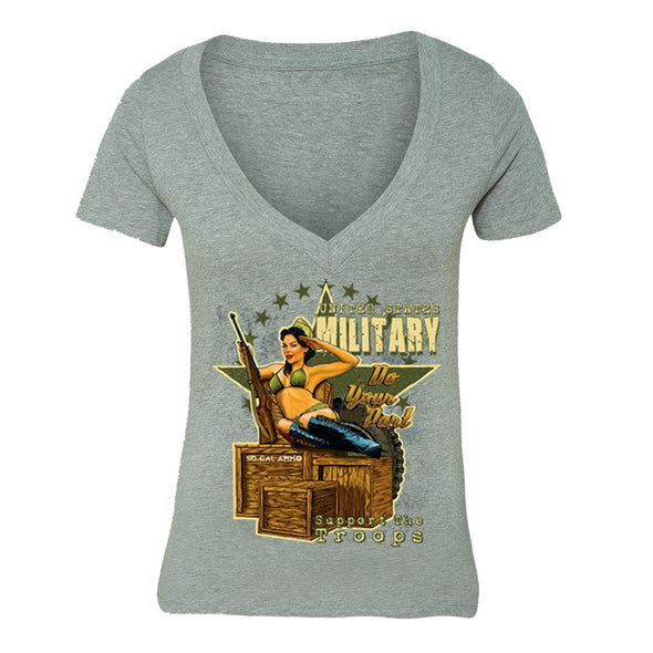 XtraFly Apparel Women's Military Support the Troops 2nd Amendment V-neck Short Sleeve T-shirt