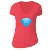 XtraFly Apparel Women's Blue Diamond Emoji Novelty Gag V-neck Short Sleeve T-shirt